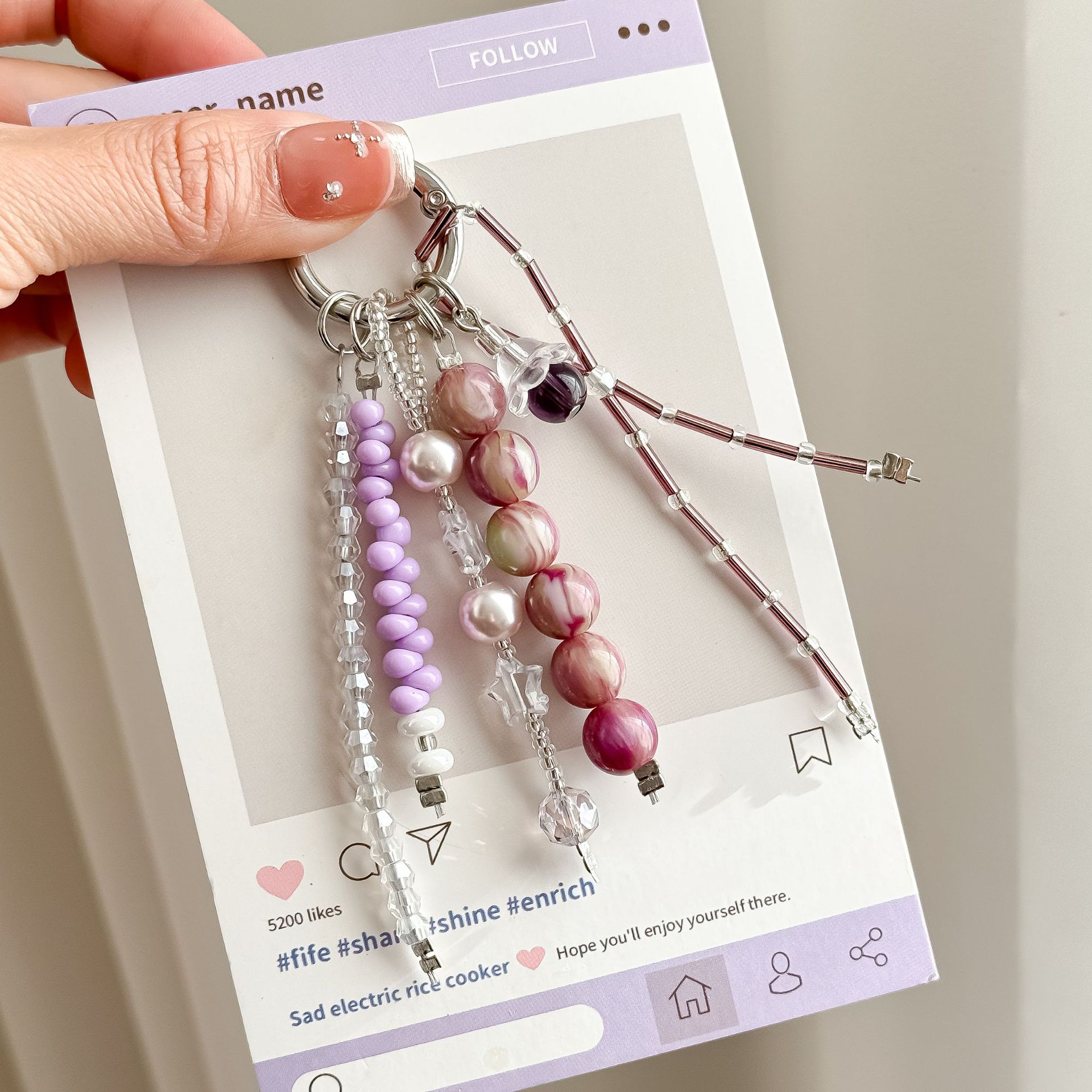 Purple Flower Beaded Keychain Pendant, Personalized Versatile Bag Pendant, Mobile Phone Chain Jewelry Wholesale