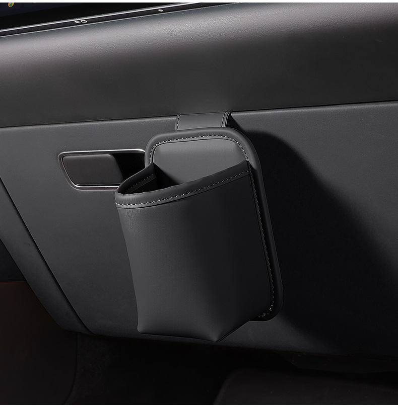 Wholesale car-mounted leather cup holder, hanging storage box, car door umbrella storage bin, trash bin, storage bag