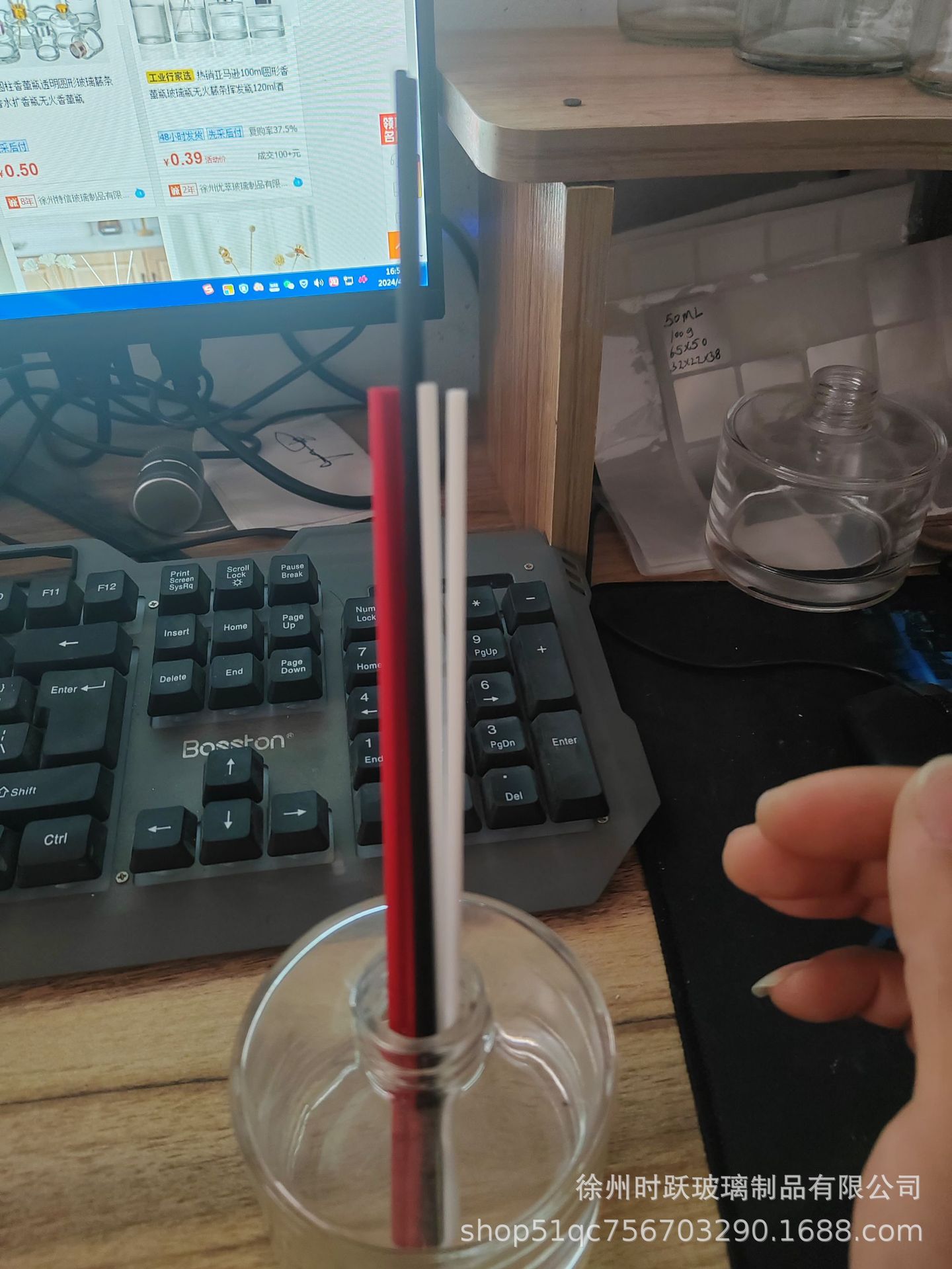 Botella de aromaterapia sin fuego, botella vacía, botella pequeña de vidrio cilíndrico, jarrón seco de ratán, decoración de dormitorio de inodoro, botella de fragancia de perfume