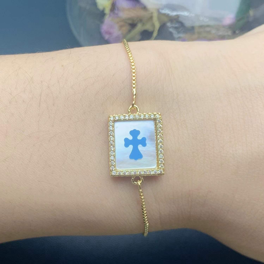 Fashion Cross Copper Inlay Turquoise Shell Zircon Bracelets