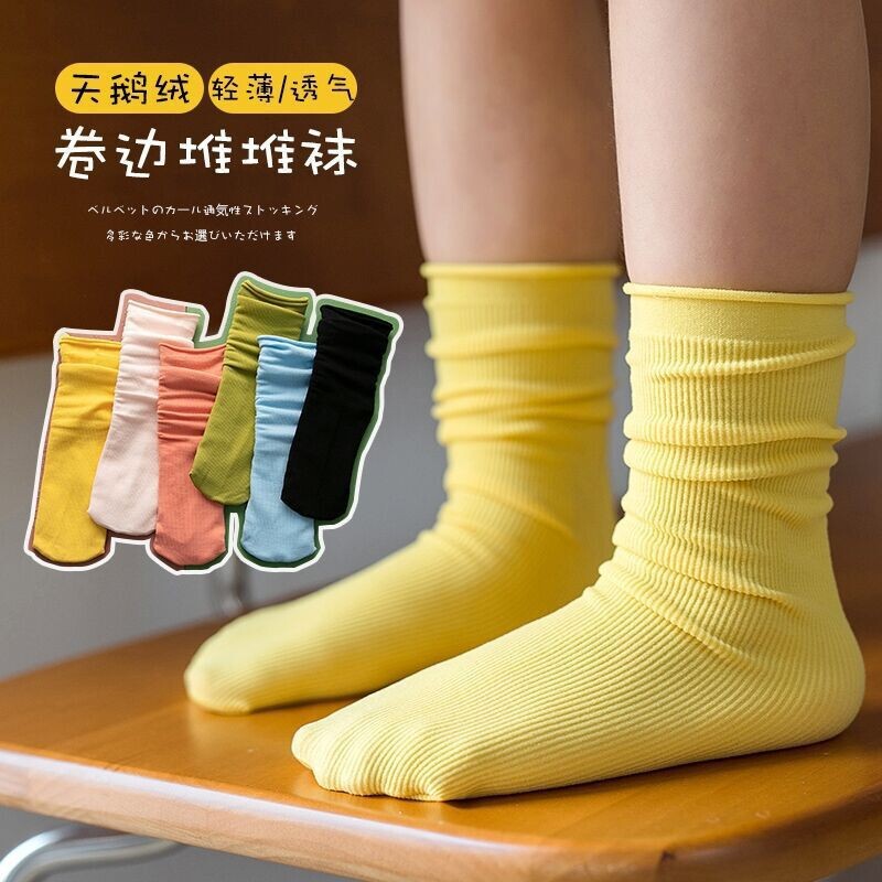 Children's Ice Socks Spring and Summer Thin Girls Piled Korean Fashionable Women's Summer Velvet Curled Mid-length Socks New Products