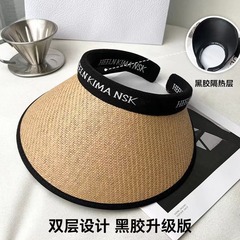日よけと日焼け止め麦わら帽子夏の女性の新しい空の帽子女性の海辺のビーチサンハット大きなつばの顔を覆うヘッドバンド