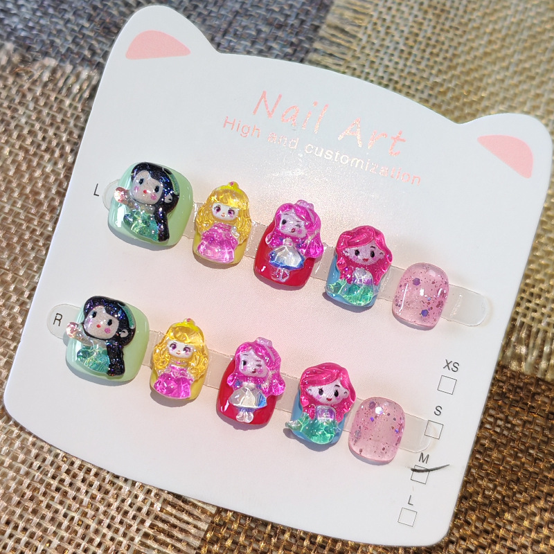 Colorful Little Princess Children's DIY Nail Art, Anti-Bite Nail Patches for Girls, Wearable Fake Nails for Ages 3-6-10