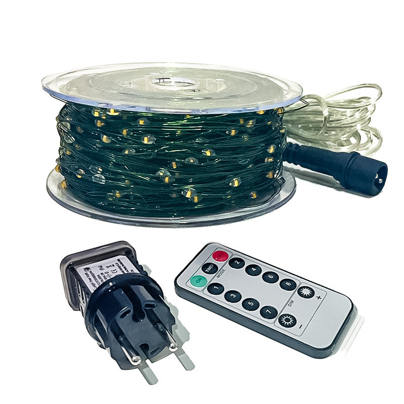 Albero di Natale con telecomando, 100 metri, luci a LED verde scuro, filo di rame, luci a forma di ratto_voghion.com