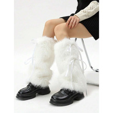 E 56815 Fuzzy bow mid calf socks ë�޺�������Ͳ���׿羳