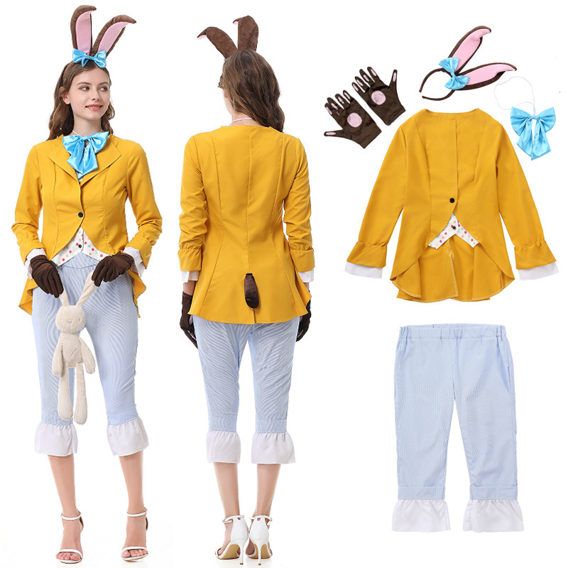 New Alice in Wonderland Yellow Rabbit Costume Easter Bunny Outfit Judy Suit Dress for Role Play