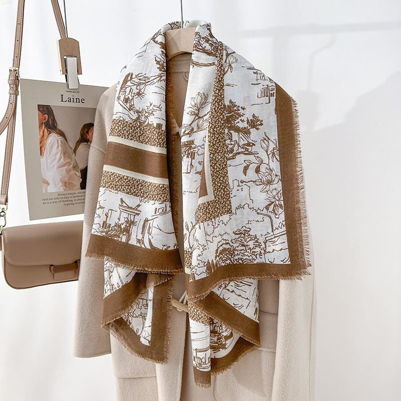 Nicho coreano retrógrado flor flor impresión toallas cuadradas de alta sensación desmontable toallas cuadradas de moda otoño-invierno