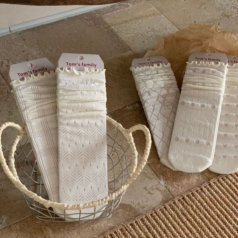 Start a Picnic! Spring and Summer Thin Mid-Calf Women's Socks with Fungus Edges, Simple Style