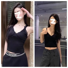 YIDENG 2025 レースキャミソールネックセクシーオフショルダー鎖骨露出ショートスタイル露出ウエスト露出へそホットガールショートスタイル