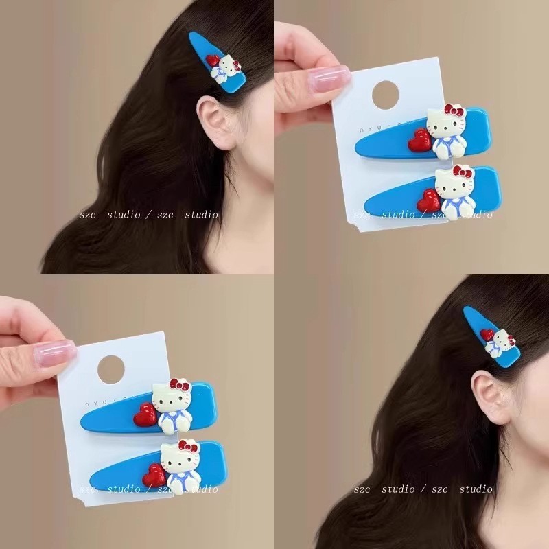 ブルーキティ猫ヘアピン女性のサイドクリップかわいいガーリーハートヘアピン bb クリップ前髪ヘアピン|undefined