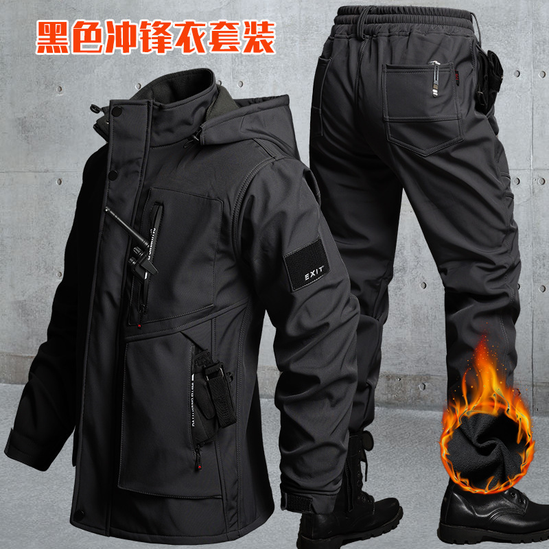 Invierno de lana impermeable y cálida ropa de asalto multibolsillo bicicleta al aire libre tácticas de pesca silvestre de cáscara suave trabajo resistente al desgaste