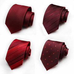 Men's Business Wine Red Striped Zipper Tie, Newborn Wedding Korean Style Narrow Workwear Tie, Lazy Man Tie, No Need for Hand-tying