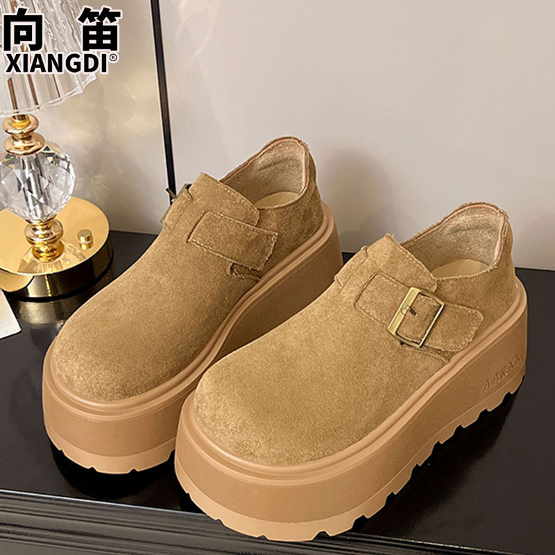7cm增高小个子女鞋子真皮厚底全包勃肯鞋2025秋季新款乐福鞋单鞋|undefined