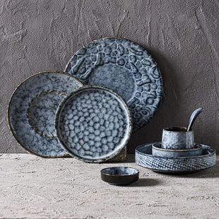 Ceramic tableware set, Japanese retro marble glaze, premium light-luxury design