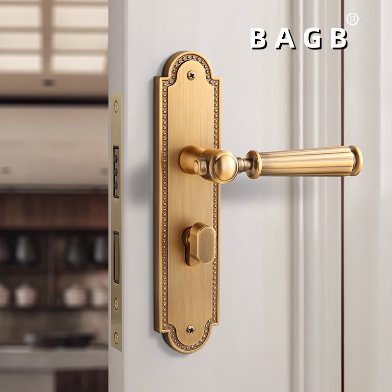 Cerradura de puerta Cerradura integrada Cerradura de puerta de dormitorio Manija de puerta interior Silencioso imán retro nuevo estilo chino americano francés amarillo bronce