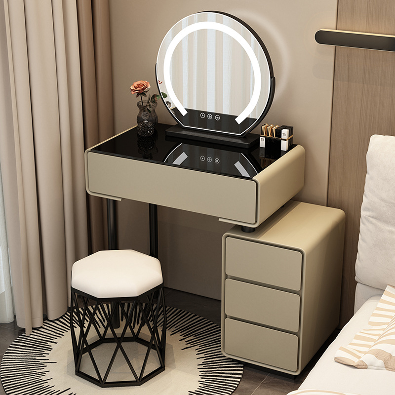 Tocador para el hogar Mesa de pizarra de roca simple con cajones Mesa de tocador de gran capacidad Mueble de almacenamiento junto a la cama Mesa de maquillaje integrada