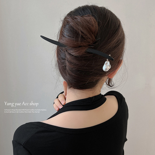 Chinese-style hairpin, simple, modern and high-end, pearl pendant, wooden hairpin, ancient style Hanfu, daily hairpin, hairpin
