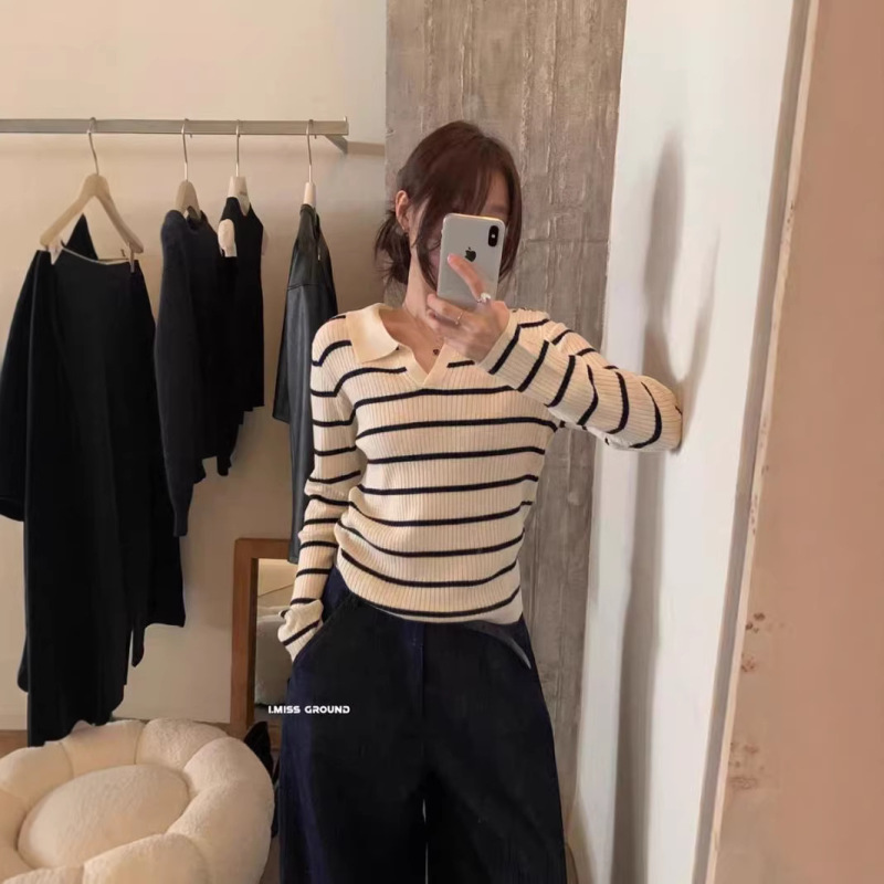 High-Quality Products from the Thirteen Lines Imiss Store! 2026 Spring New Style Color-Blocking Striped Design Versatile Slimming Knit Sweater