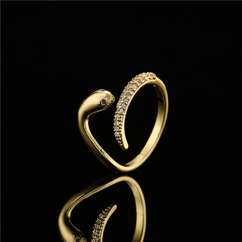 Simple Snake Shape Opening Adjustable Copper Micro-inlaid Zircon Ring display picture 2