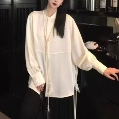 区区欧阳流苏绑带 缎面衬衫女春季新款设计感小众宽松衬衣长袖上
