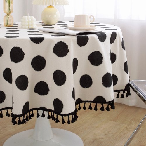 Le Xu Linen and Cotton Small Round Tablecloth, Instagram Style Black and White Simple Thick Linen and Cotton Dining Tablecloth, Bedside Cabinet Cover