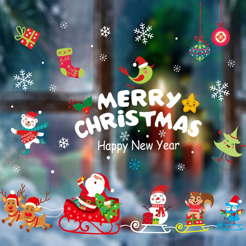 アマゾンの新型クリスマス静電は祝日の装飾ガラスを貼ってショーウインドーのシーンを貼ってサンタクロースの静電シールを配置します。|undefined
