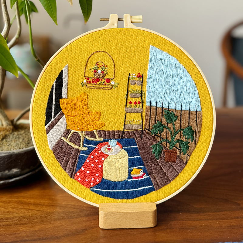 Paquete de material de bordado a mano para principiantes Diy Lu bordado estudiante simple y creativo sala de estar pintura colgante balcón paisaje pintura pequeña