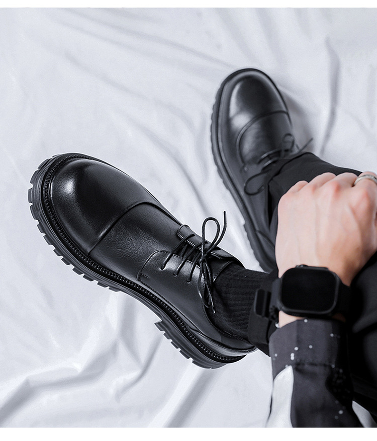 Big Leather for Men in Spring and Autumn Fashion Black Casual Round Head British Business Dress Versatile Trendy Shoes_voghion.com