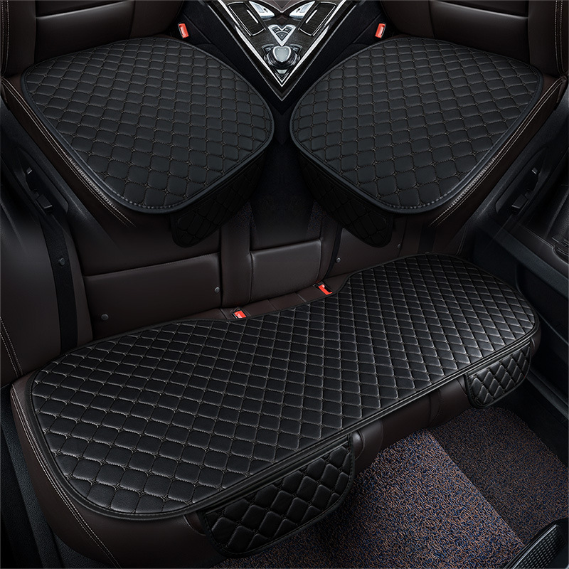 Universal Leather | Universal Seat cushion, seat cover - leather-four-point-star-black-three-piece-set