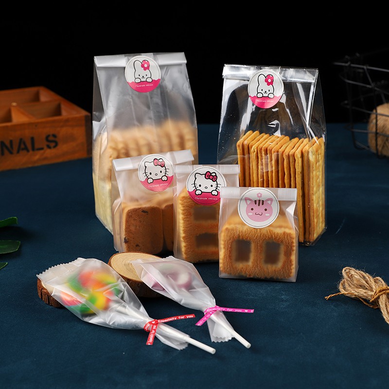 热销透明磨砂机封袋烘焙点心棒棒糖果纽扣饼干袋侧边食品包装50只