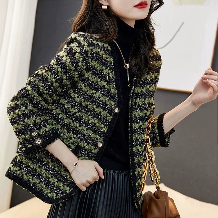 Плед-локоть Chanel-стиля из шерсти короткий кардиган для мамы - весна западного кроя, приталенный, бренд: другое