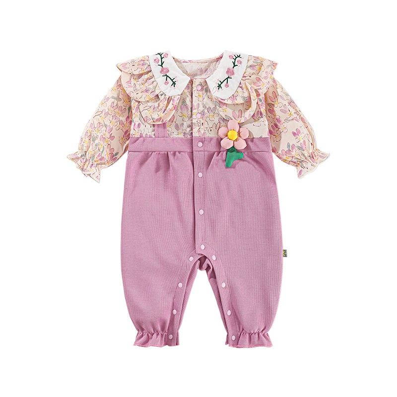 Children's three dimensional overall girl's for new born flower-shaped, autumn, front lock