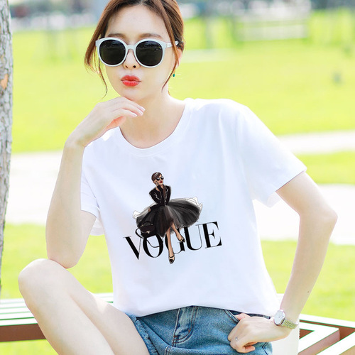 Hip-hop style girl heat transfer printing on clothing and accessories using VOGUE beauty copperplate printing stickers
