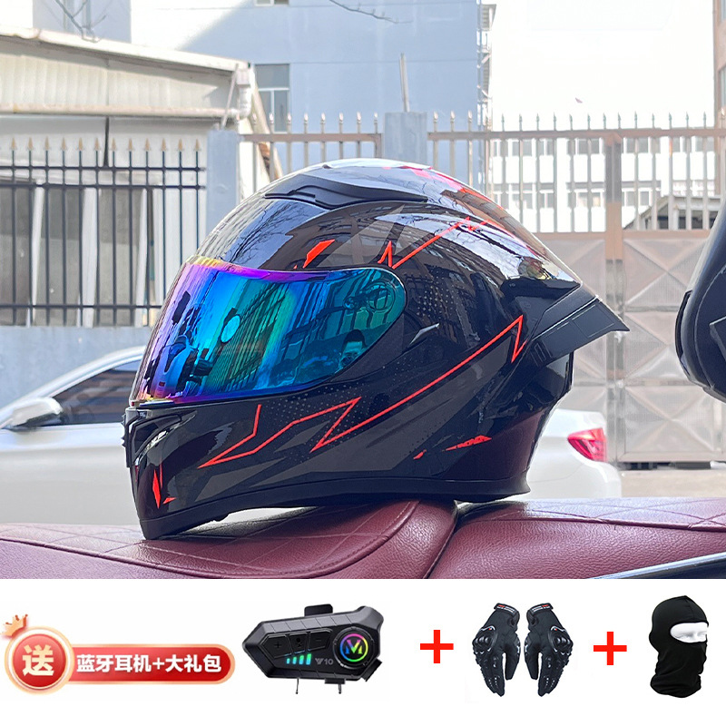 Casco de cola grande de motocicleta Jiekai Casco completo con auriculares Bluetooth Casco de conducción de motocicleta eléctrica de cuatro estaciones para hombre