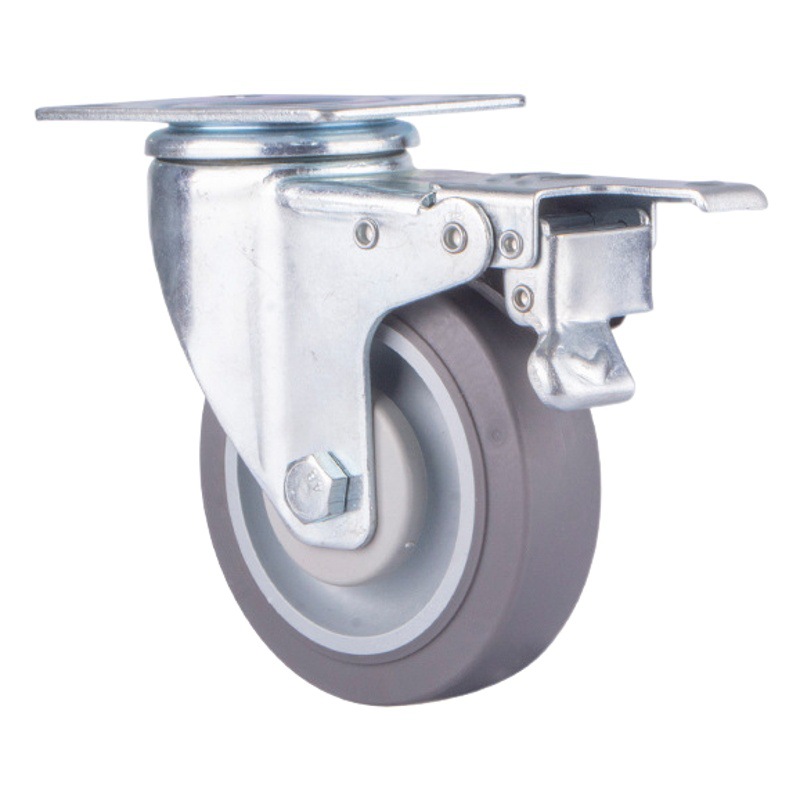 Rueda Giratoria Mediana para Plataforma 3-5 Pulgadas de Goma TPR Silenciosa con Freno para Uso Industrial