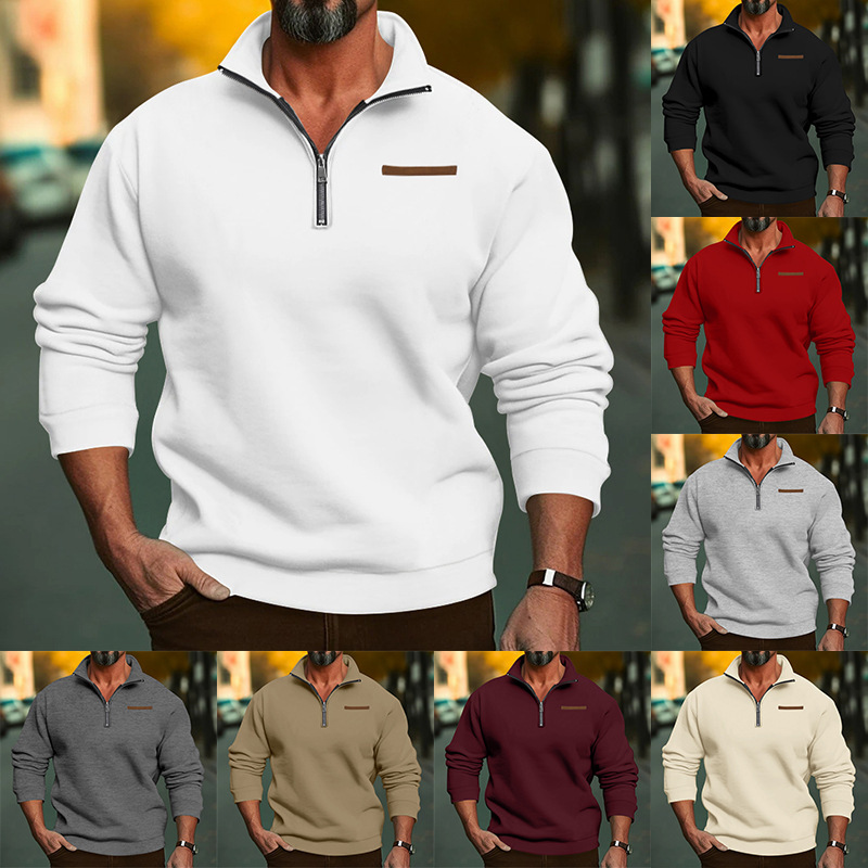 Men's Sweatshirt With Stand Collar And Half Zipper For Winter_voghion.com