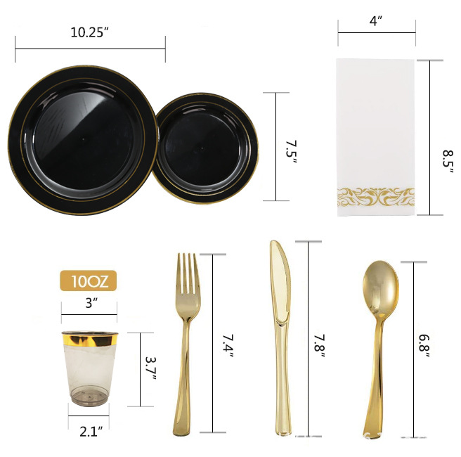 175 unids desechable negro bronceado disco de comida traje de boda vajilla plato de pastel de 7,5 pulgadas Placa de 10 pulgadas
