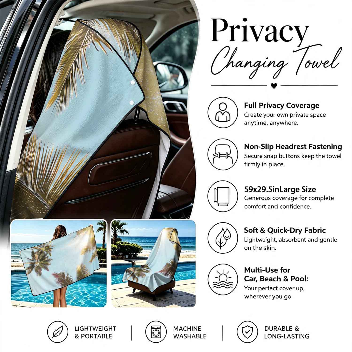 Printed bath towel and car seat cover 2-in-1, ultra-fine fiber outdoor beach and car dual-use universal seat cushion