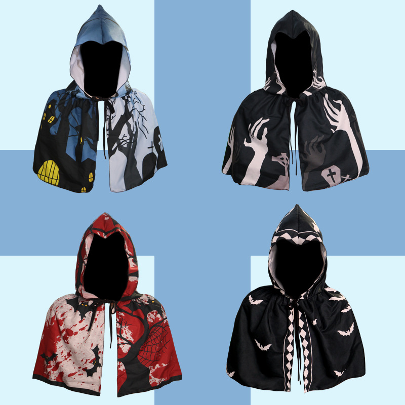 Halloween nueva capa con capuz capa cosplay ropa de maquillaje impresión digital de punto de tela de abrigo