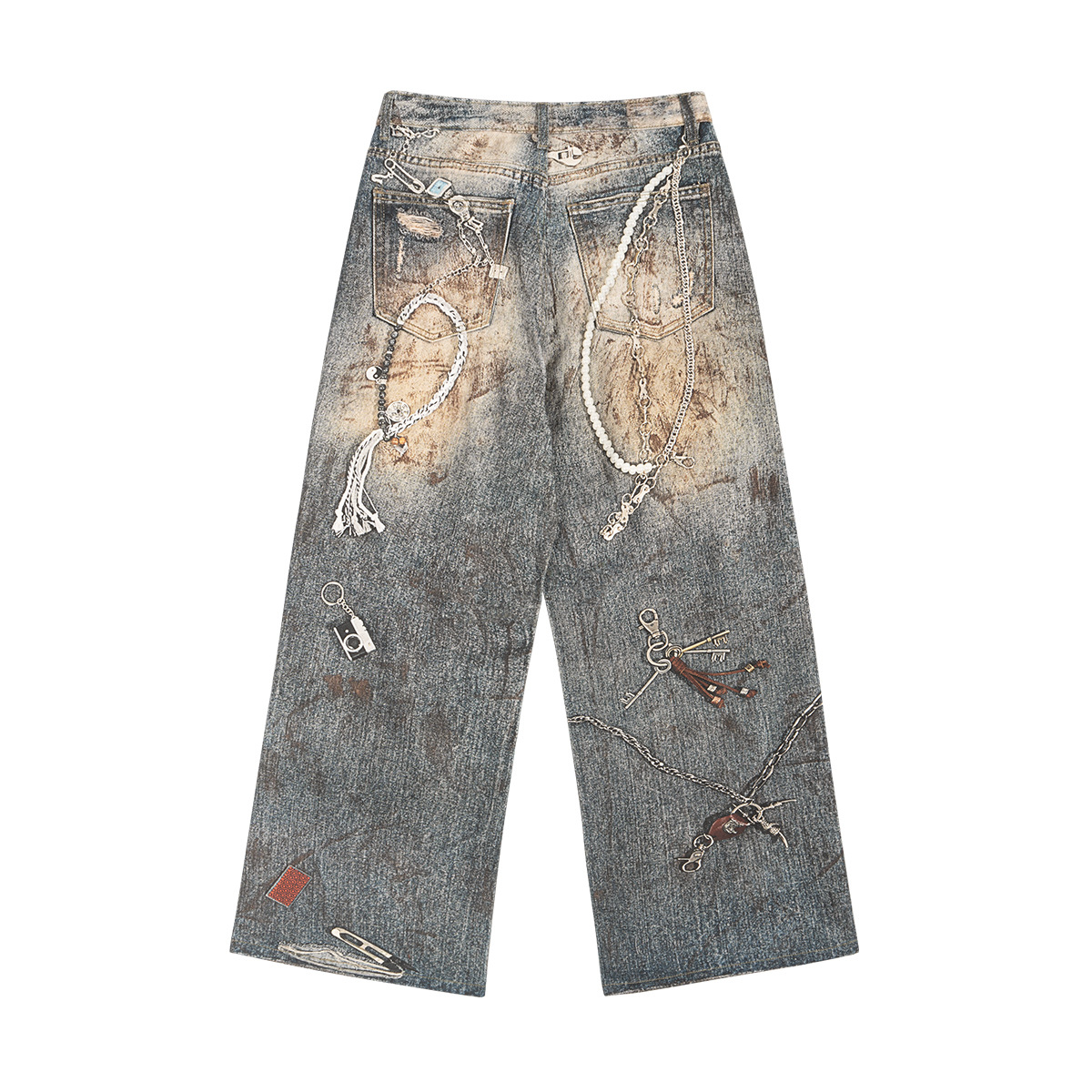 ETAI Hombre| Nuevo algodón recto impresión 3D pantalones casuales retro americano pesado botón jeans hombre