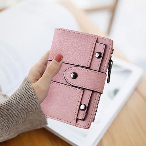 Cartera corta de mujer 2022 nuevo estilo coreano de moda remache billetera de estudiante billetera multifuncional esmerilada retro personalizada para mujeres