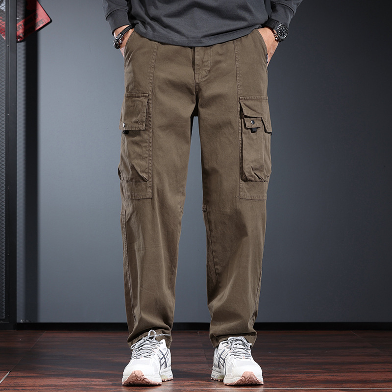 Loose Straight Overalls Men's Spring and Autumn Vintage Trendy Pants Multi-Pocket Washed High-End Men's Casual Pants