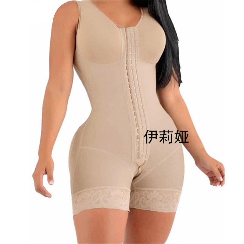 Bodysuit Body Shaper欧美收腹塑身连体衣裆部拉链三排扣束身衣女