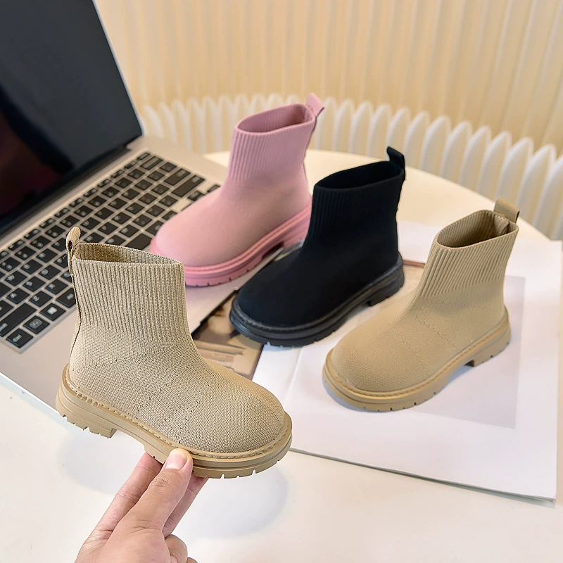 Детские ботинки-носки 2025 Весна и осень Новые одинарные ботинки для девочек Короткие ботинки для девочек Вязаные ботинки Martin Вязаные эластичные ботинки