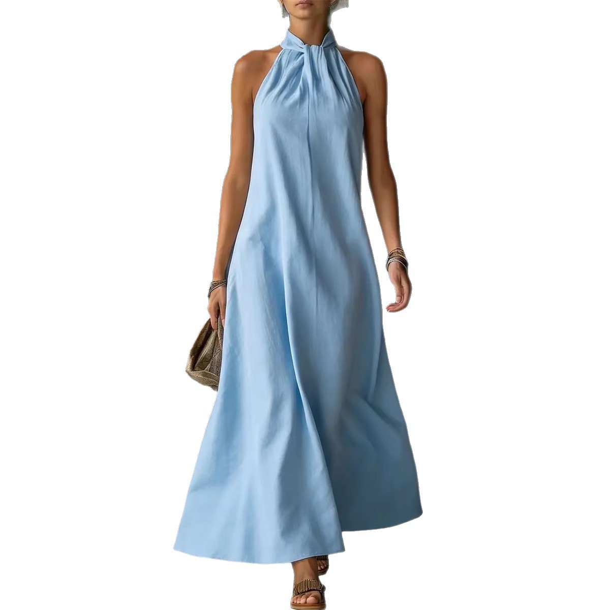 Women's Off-Shoulder Cross Front Bodycon Midi Dress, Sleeveless High Waist Knitted Dress For Casual Spring Summer Wear_ecoleips.com
