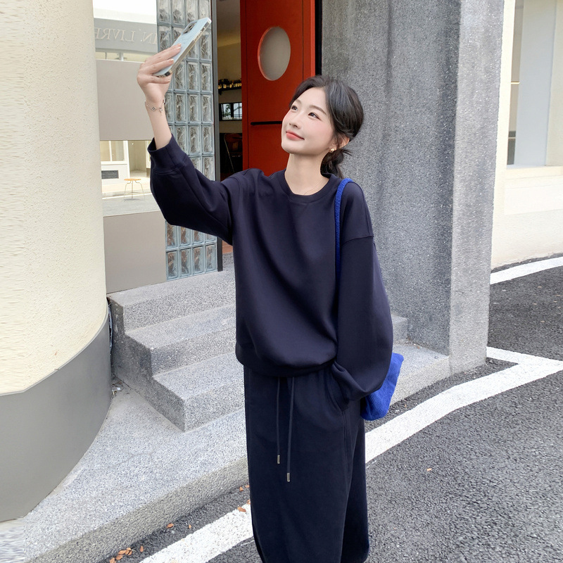 新款圆领透气长袖卫衣两件套装2025秋季宽松休闲气质显瘦半身裙子|undefined