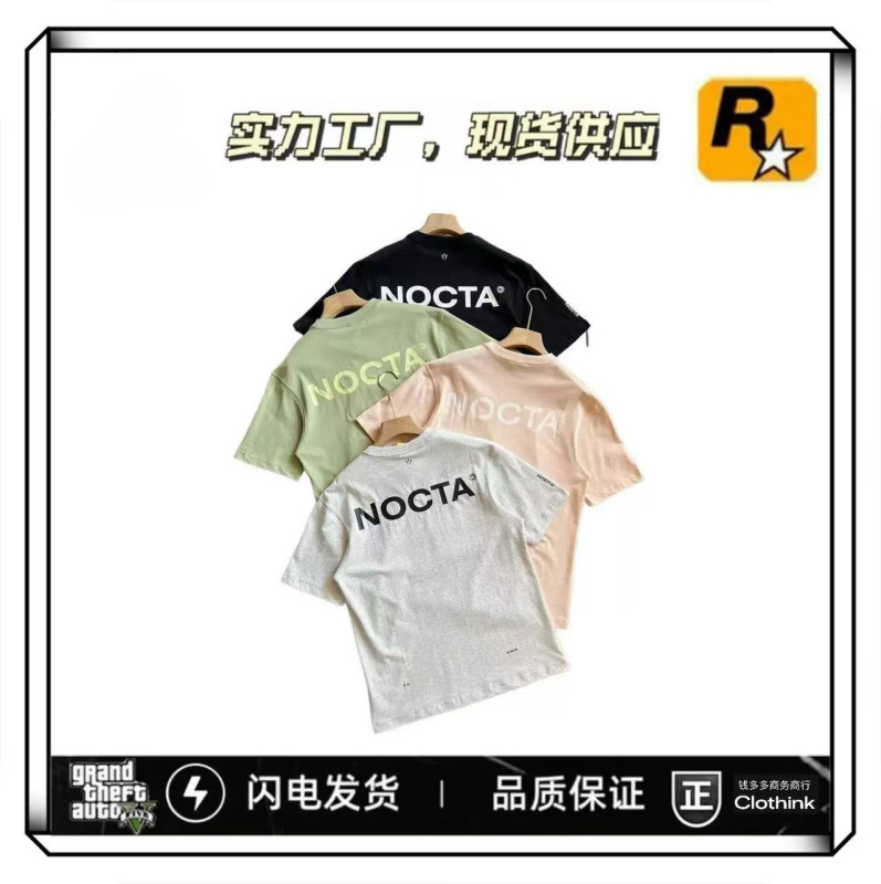 Nocta Joint Summer New Letter Print Casual Loose Short-Sleeved Round Neck T-Shirt for Men and Women Black No