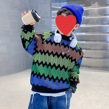 男童拼色洋气卫衣春秋新款中大童时髦休闲长袖套头运动上衣儿童潮