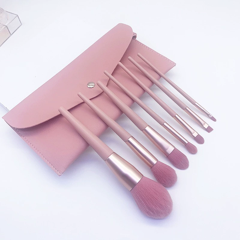 Набор кистей для макияжа Nude Fuchsia, деревянная ручка и волокнистые волоски, 7 или 12 шт. с чехлом из PU