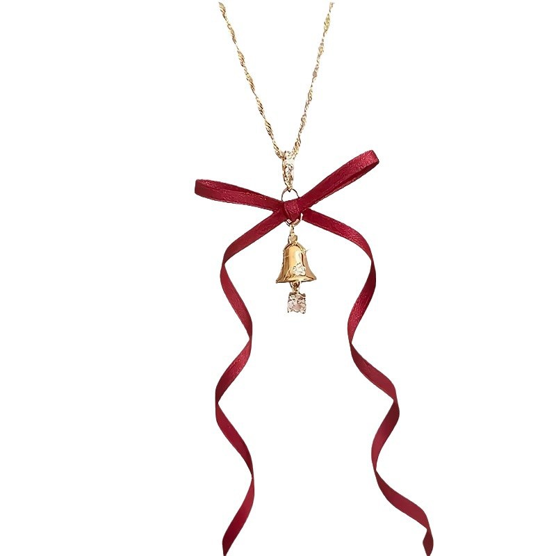 Collier nœud, ruban, cloche, atmosphère, niche, exquis, haut de gamme, collier à la mode automne et hiver_voghion.com